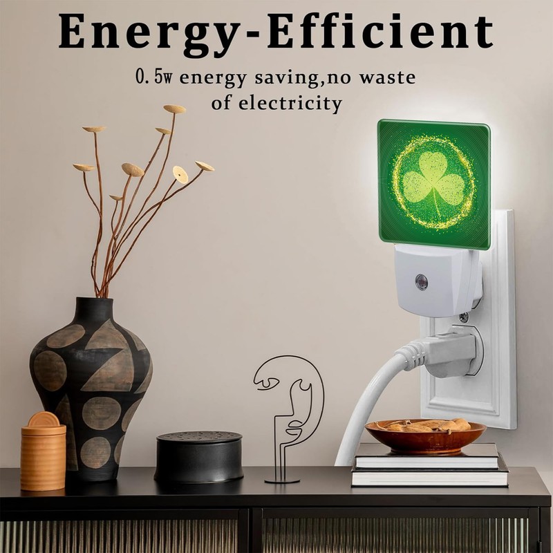 sndheke St Patrick's Day Shamrock Night Light Plug into Wall,Green