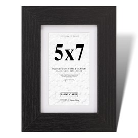 Fabian Clarke London® 7x5 Modern Black Wooden Picture Photo Frame with 6x4 White Mount Includes Safety Glass Front Hang Portrait or Landscape