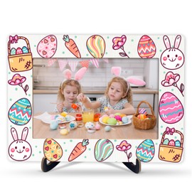 MVZX Happy Easter Picture Frame, Easter Christian Decor, Spring Decorations Wooden Photo Frame With Stand, Religious Easter Eggs Photo Gifts For Women Family Friends Grandma Grandpa, A68