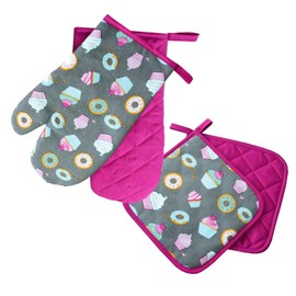Oven Gloves Kitchen, Cakes, Pink, 1 Pair, PSA Category II, Heat Resistant up to 250 °C, Tested and Certified Product