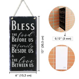 CARISPIBET Bless The Food The Family The Love | Home Decoration Sign Gratitude and Inspirational Prayer Kitchen House Decor 12x6