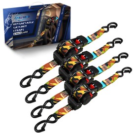 ANLULOAD Retractable Ratchet Strap(1.5in x 13ft),S Hook Retractable Tie Down Strap for Motorcycles, Boats,Atvs,Utvs.WLL1,102 Lbs,BS:2,204Lbs(4 Pack)