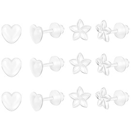 AoedeJ 6 Pairs Clear Earrings for School Plastic Earrings Hypoallergenic Earrings Invisible Earrings Clear Studs Plastic Earrings for Sensitive Ears (Style 2)