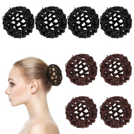 8PCS Hair Nets, Invisible Knit Hairnets, Knit Mesh Snoods, Ballet Hair Bun Covers and Nets for Girls and Women, Elastic Mesh Bun Cover for Dancer, Bank Clerk, Nurse and Ice Skater (Black, Brown)