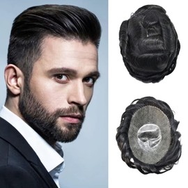 Healthlif Hair Toupee For Men Hair Replacement System Full Poly Hair Piece For Mens Toupee Durable European Human Hair System Protesis Capilar Para Hombre 8''X10'' #1 Jet Black