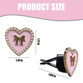 2PCS Heart Car Dashboard Air Vent Trim Clips, Metal Car Air Freshener Vent Clips, Cute Air Conditioning Outlet Clips, Car Vent Decoration Charms, Car Diffuser Vent Clips for Women Girls (Pink)
