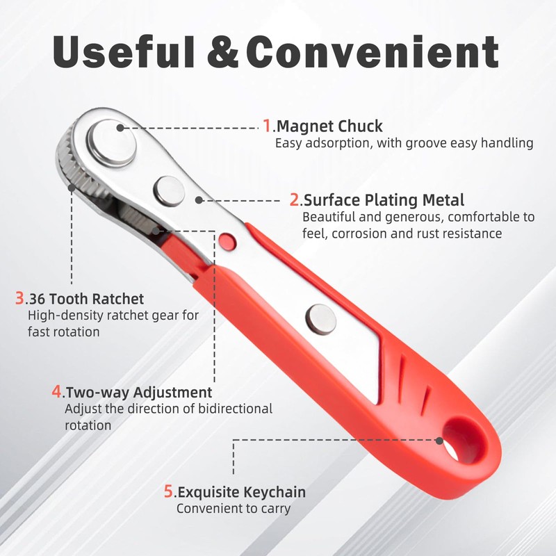 MOSTFUN Mini Ratchet Wrench, Right Angle Phillips Magnetic Screwdriver, 1/4