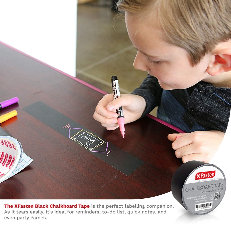 XFasten Black Chalkboard Tape Removable, 2-Inch x 30-Foot, Black, Smudge