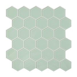 CASAPALACE Glass Backsplash Peel and Stick Hexagon Tile, Green Backsplash Honeycomb Mosaic Stick on Wall Tiles for Kitchen Bathroom (5 Sheets)
