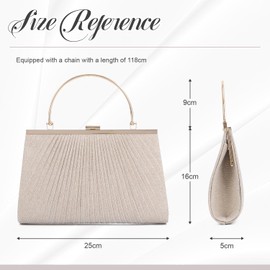 SUKUTU Women's Clutch Evening Bag Pleated Wedding Bag Silk Shoulder Bag Satchel Party Bag, champagne