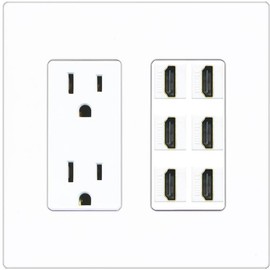 RiteAV HDMI Wall Plate 6 Port - Outlet [Screwless White]