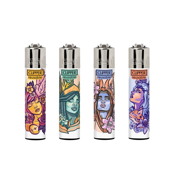 Clipper Lighters with Goddess Design, Pack of 4
