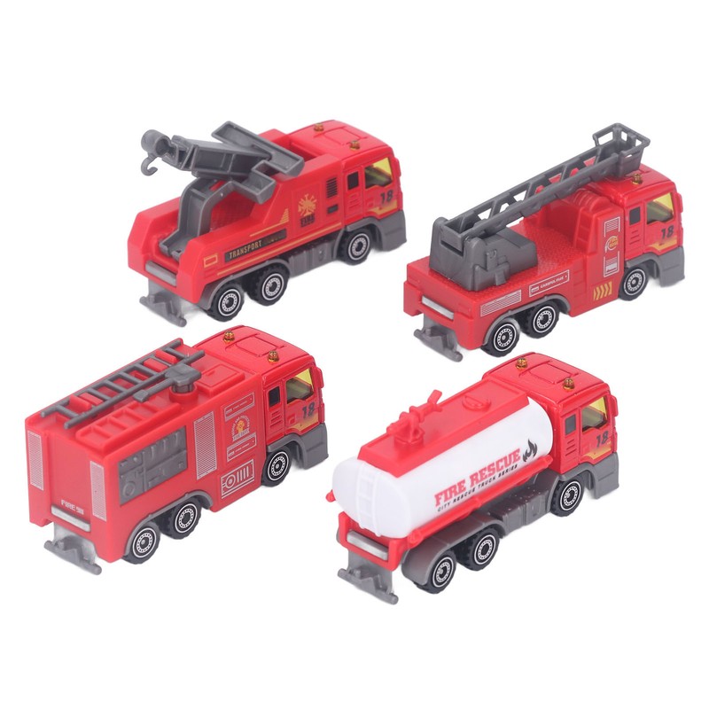 4Pcs 1: 32 Fire Truck Toy Set High Simulation Pull