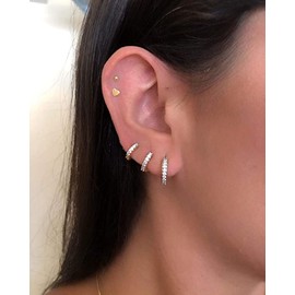 3 Pairs Small Hoop Earrings Tiny Cartilage Earrings Cubic Zirconia Cuff Earrings White Gold Huggie Hoop Ear Piercing Earrings for Women 8mm 10mm 12mm (Silver)