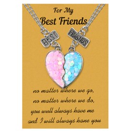 KORATER Friendship Necklace for 2 Bestie Matching Jewelry Heart Pendant Birthday Gift BFF Best Friend Necklaces for Sisters Teens
