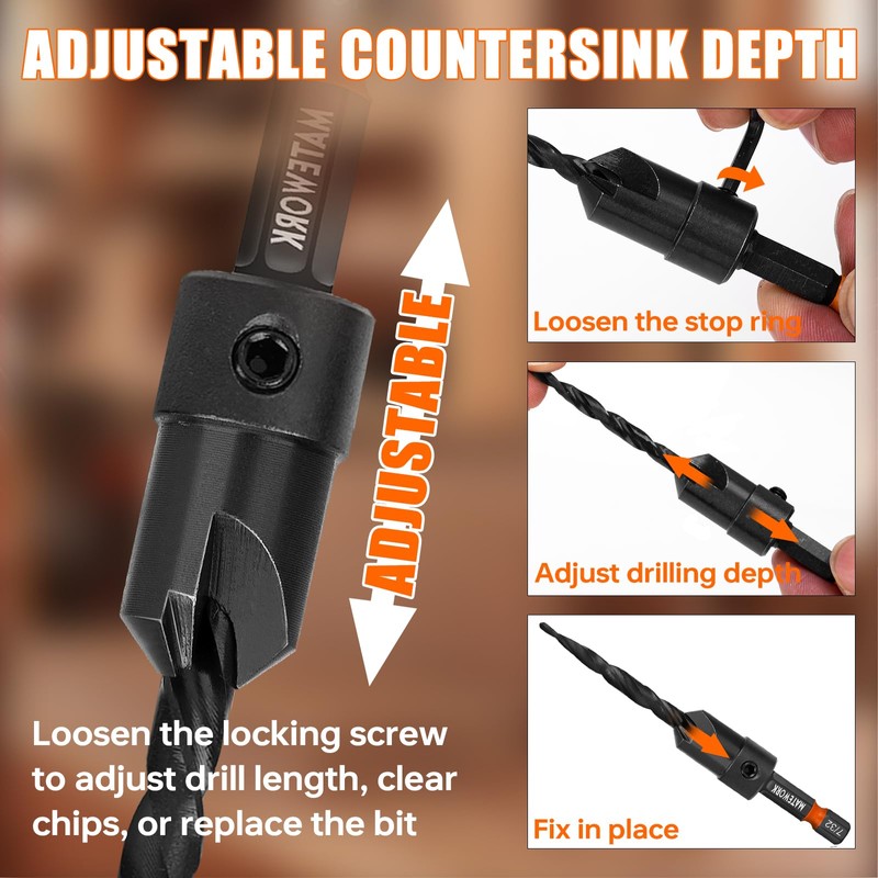 Countersink Drill Bit Set, 15PCS M2 Cobalt HSS Woodworking Tool
