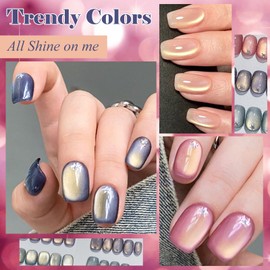 MEET ACROSS Jelly Cat Eye Gel Nail Polish 9Pcs Magnetic Gel Polish Set with Magnet, Pink Gold Blue Nail Gel Soak Off Nail Art Salon Home Gift for Women 6 Colors