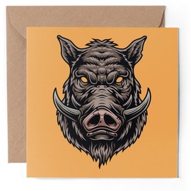 1 x Greeting Card - Cruel Wild Boar Head Vintage - Blank Birthday Celebration Anniversary #60636