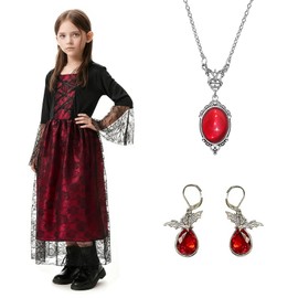 Moerstar Halloween Costume, Children, Vampire, Witch, Vampire, Cosplay Costume, Gothic Style, Dress, Girls, Dress, Outfit, Raristocrat, Kids, Neckwear, Earrings, Devil Costume, Party, Event, School