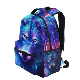 UMIRIKO Purple Galaxy Wolf Backpack for Boys Girls Elementary School Bookbag Back Pack 202A0522
