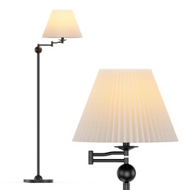 Maxax Traditional Floor Lamp with Adjustable Swing Arm, Farmhouse Standing Lamp for Living Room, Vintage Tall Black Pole Lamp with White Pleated Shade for Bedroom