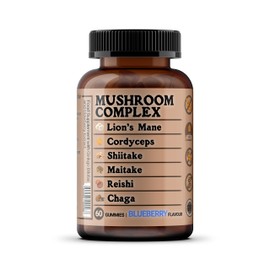 Mushroom Complex 60 Gummies, Lion’s Mane, Cordyceps, Shiitake, Maitake, Reishi, Chaga with Ginkgo Biloba and Elderberry Extract, Sugar Free