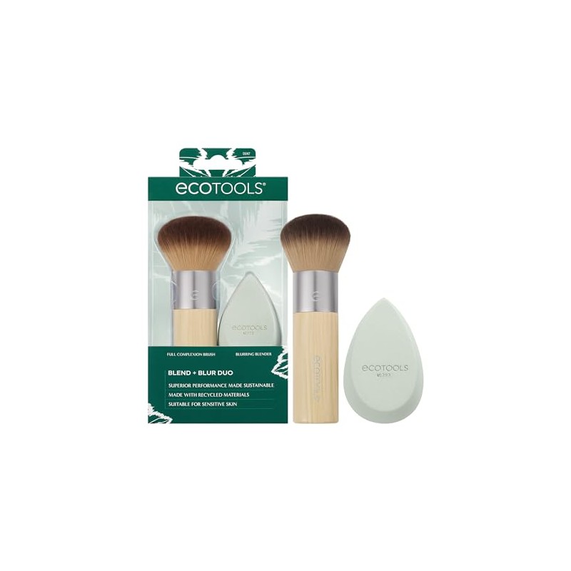 ECOTOOLS, Blend + Blur Dúo, Brocha y Esponja para Maquillaje,