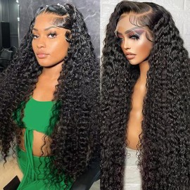 Deep Wave Lace Front Wigs Human Hair 13x6 HD Lace Front Wigs Human Hair Pre Plucked 200% Density Deep Curly Human Hair Glueless Wig Lace Front Wigs for Women (13x6 deep wave wig, 34 inch)