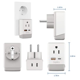 Ceptics European Travel Plug Adapter, Schuko QC 3.0 & PD Safe Dual USB & USB-C - 2 USA Socket - Compact & Powerful - Use in Greece Italy Switzerland Turkey Portugal - Type C, E/F - Fast Charging