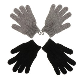 VINTORKY 2pares Guantes Exfoliantes De Baño Diseño De Dedos Separados Limpieza Profunda Cuidado Para Uso y Familiar Paquete De Gris y Negro