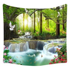 Forest Tapestry Scenery Wall Tapestry Nature Landscape Tapestries,for Home Office Dorm Indoor and Outdoor Decoration Large Size 59(W) x59(L) Inch (GTHC366)