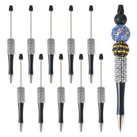 Beadthoven 10pcs Pearl Diamond Beadable Pens, Rhinestone Beaded Pens Plastic DIY Crystal Bling Pearl Bead Pens Shaft Black Ink Ballpoint Pens for DIY Pens Making Supplies Gift Office School - Black