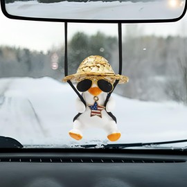 Swinging Duck Car Hanging Ornament, Cool Car Rear View Mirror Charm, Funny Auto Interior Pendant Accessories, Cute Car Decoration for Men Women (Stars Duck)