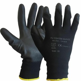 SupremeTTF Pack of 24 Safety Gloves, Work Gloves, with Secure Grip on Palm & Fingers, PU and Nylon Non-Slip Gloves, Ideal for General Duty Work, Gardening. (Large-9)