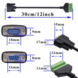 zdyCGTime DB9 Screw Terminal Extension Cable RS232 D-SUB Serial 9-pin Port to 8 Pin/Way Female Solderless Screw Terminal Connector Cable for PC Data Communication(30cm/M/F-2Pack)