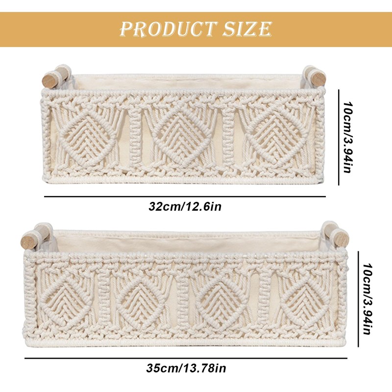 Sporgo Pack of 2 Macrame Storage Baskets: Boho Storage Basket