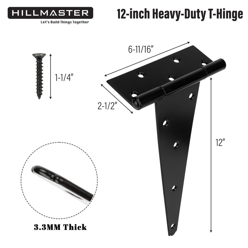 HILLMASTER 12 Inch T-Strap Heavy Duty Shed Door Hinges Gate