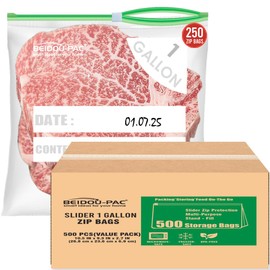 BEIDOU-PAC Slider Gallon Food Storage Freezer Bags with Stand-Up Bottom, 500 Count | 2 Mil |10.5 IN X 9.3 IN X 2.7 IN, Freshness Easy Open Reclosable Clear Plastic Bags (Slider-gallon-500count)