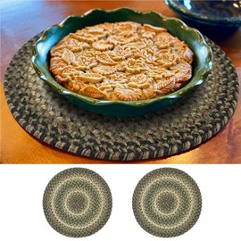 Homespice - Pinecone Jute Placemats Green Mixed with Tan, Black, and Brown, a Pair of Round Placemats to Use as Dining Placemats - Easy Clean & Absorbs Spills - Premium Placemats Set of 2, 15 Inches