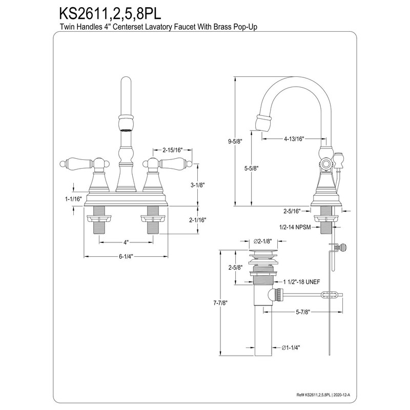 Kingston Brass KS2612PL Governor 4-Inch Centerset Lavatory Faucet with Brass