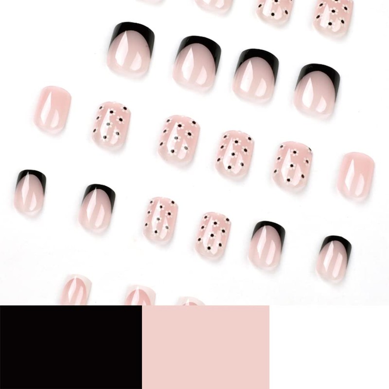 SXVME Black French Tip False Nails Short Square Press on
