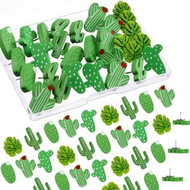 Chinchetas De Madera y Palma De Cactus, Decorativas para Fotos, Mapas y Tableros (30 Piezas)
