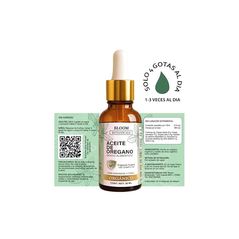 Aceite de Orégano Salvaje Orgánico 100% natural | 80% Carvacrol