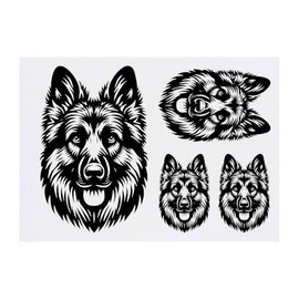4 x 'German Shepherd Dog Front View' Temporary Tattoos - Water Resistant, Skin-Safe, Non-Toxic Transfers, Mixed Sizes (TO00074638)