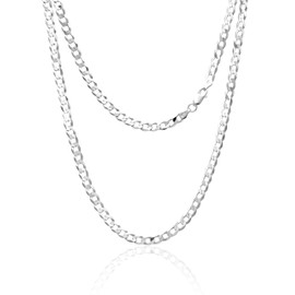 AKA Gioielli® - Flat Curb Chain 5 mm 925 Sterling Silver Rhodium-Plated - Silver Chain Necklace Men Women Length: 45 50 55 60 65 75 cm, Sterling Silver, No Gemstone