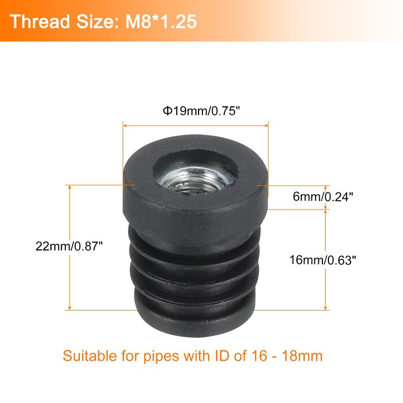 Sourcing Map 4-Piece Inserts for Tubes with M8 Thread, for