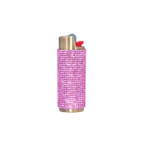 Gold Lighter Cover Sleeve with Pink Rhinestones LS47