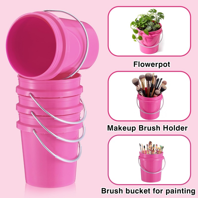 Hushee 6 Pcs Mini Plastic Buckets with Lids, 0.4 Quart