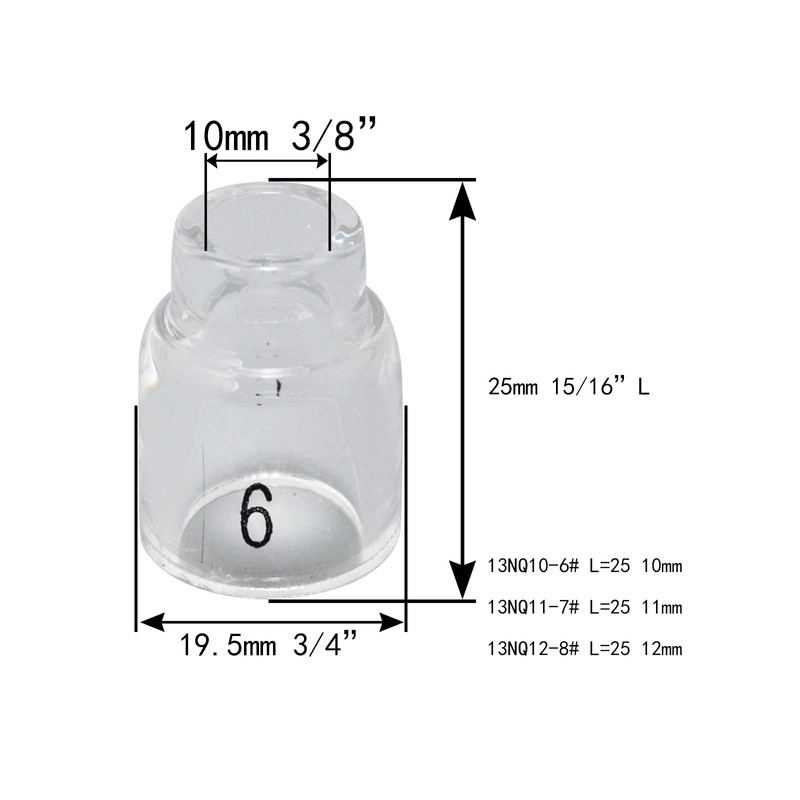 RIVERWELD TIG Quartz Nozzle Clear Glass Cups 13N10 6# 3/8"