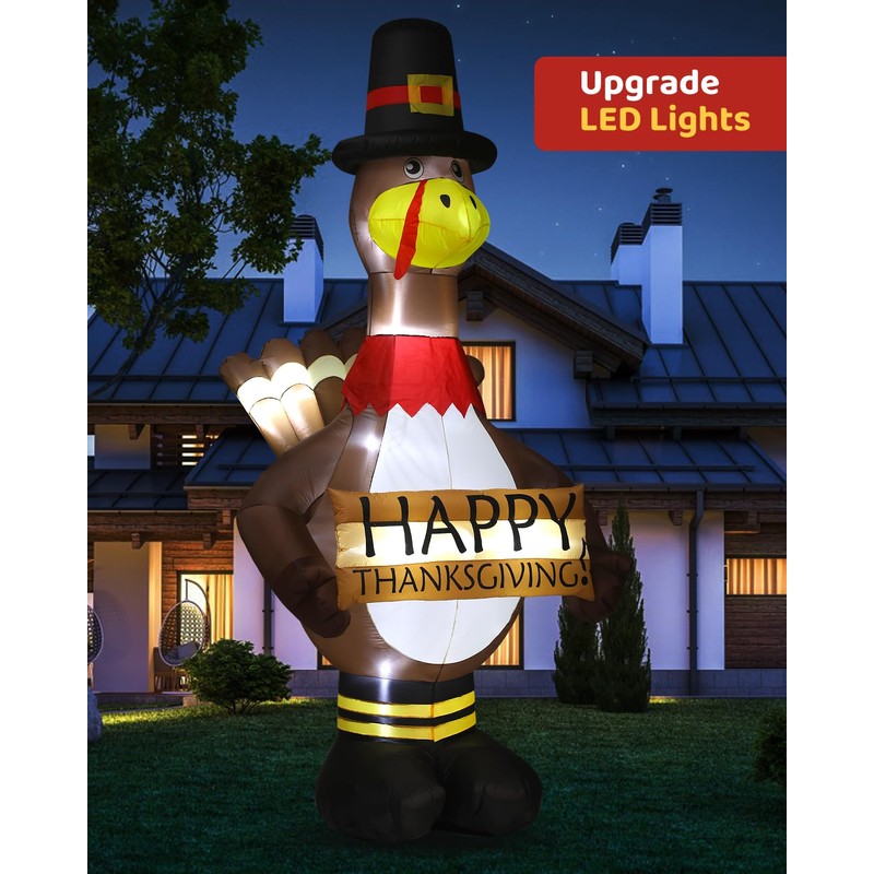 12FT Giant Blow Up Thanksgiving Inflatable Turkey Outdoor Decorations with